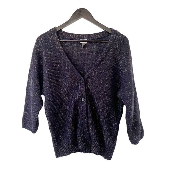 H&M Navy Gold Metallic Wool Blend Cable Knit Cardigan - Picture 1 of 7